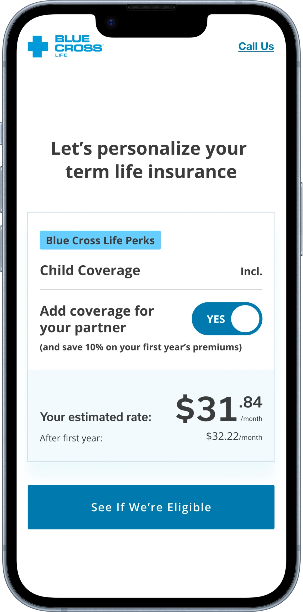 Blue Cross Life online term life insurance quote and application screens